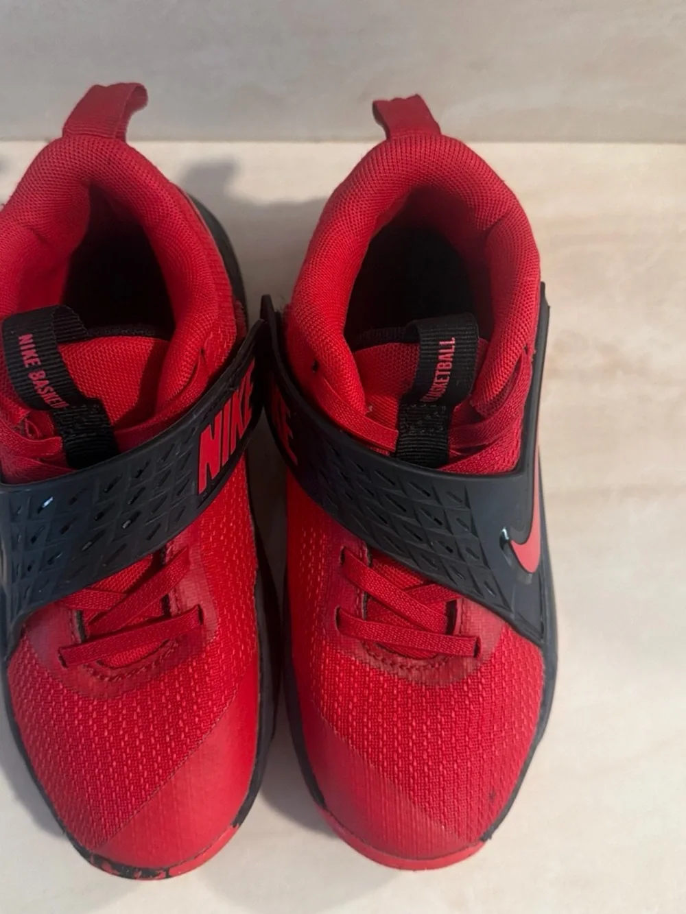 Nike Kids Red and Black Strap Basketball Sneakers
